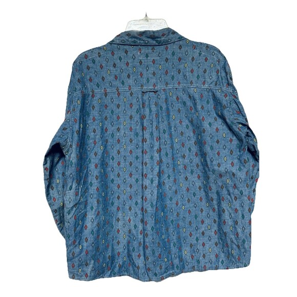 Vintage Chaus Sports Petites Chambray Printed Button Up Top Top Size Small / P - Picture 2 of 4